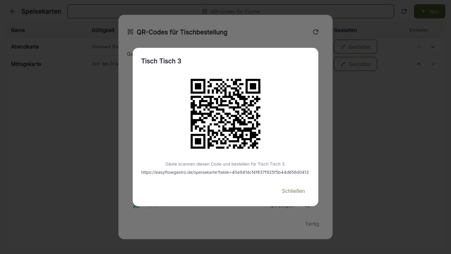 QR-Code für Tisch 3 in Gastrotool, bereit zum Ausdrucken und Aufstellen