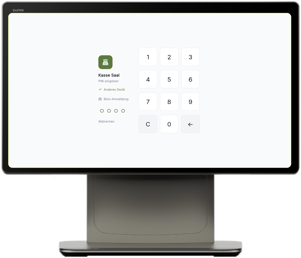 Gastrotool-Kasse auf dem SUNMI D3 Pro: PIN-Anmeldung