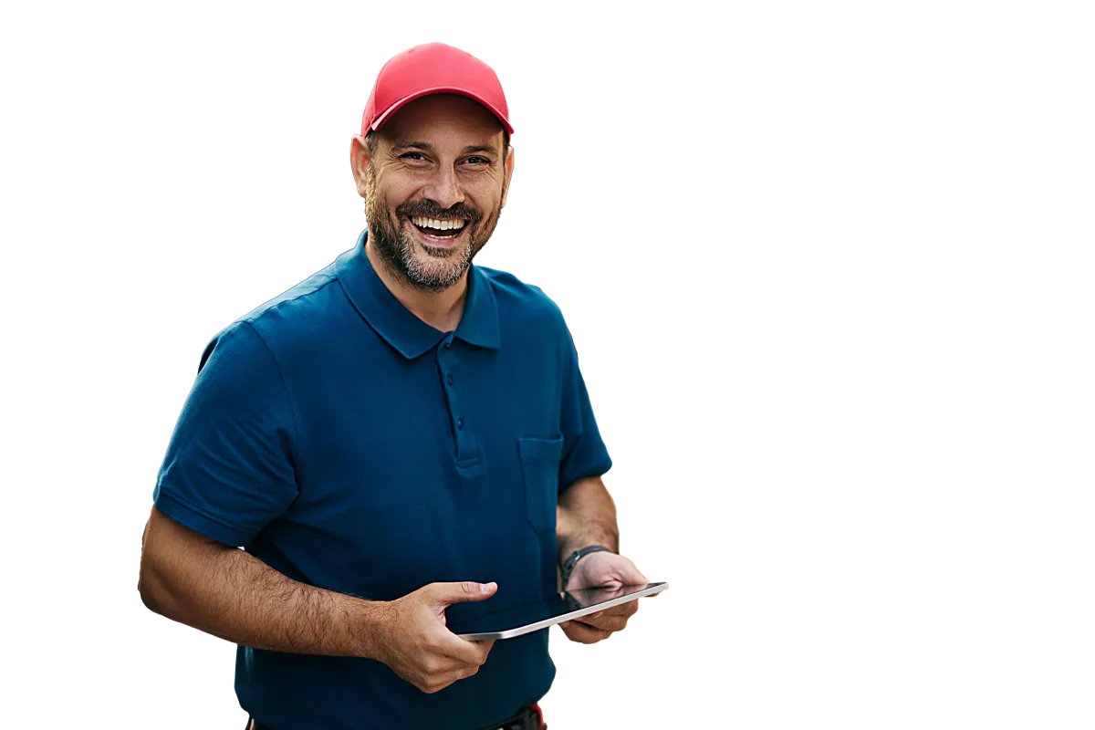 Handwerker nutzt EasyFlowTech Handwerkersoftware auf dem Tablet