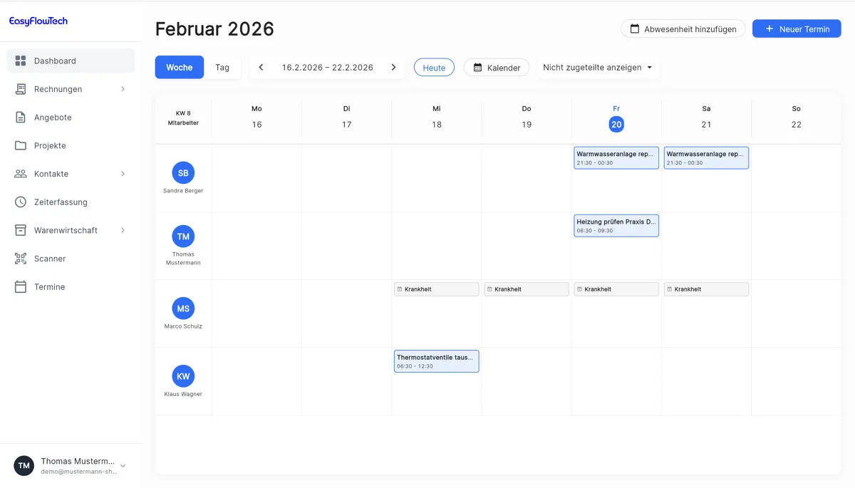Zeiterfassung in der Handwerkersoftware EasyFlowTech